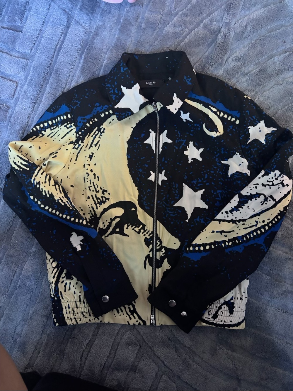 AMIRI Black, Cream & Blue Star Graphic Bomber Jacket